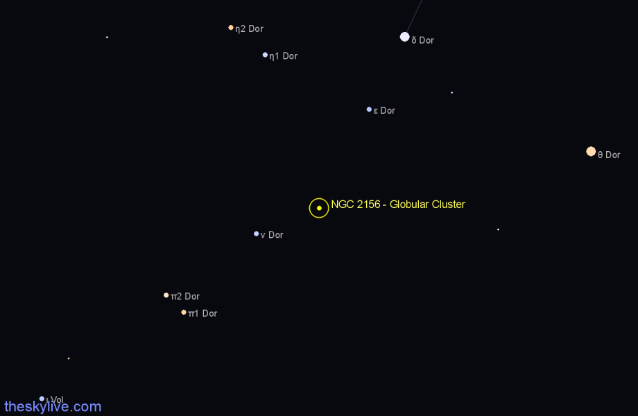 Finder chart NGC 2156 - Globular Cluster in Dorado star