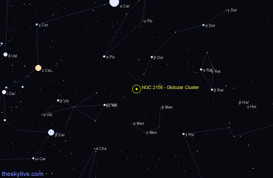 Finder chart NGC 2156 - Globular Cluster in Dorado star