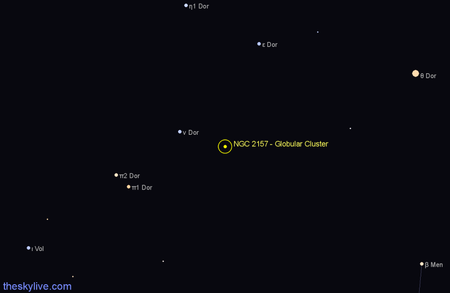 Finder chart NGC 2157 - Globular Cluster in Dorado star