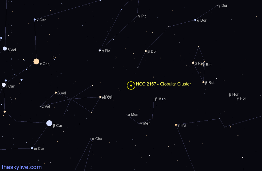 Finder chart NGC 2157 - Globular Cluster in Dorado star