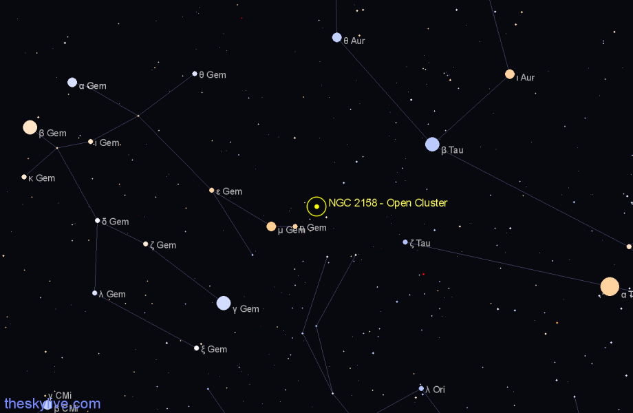 Finder chart NGC 2158 - Open Cluster in Gemini star