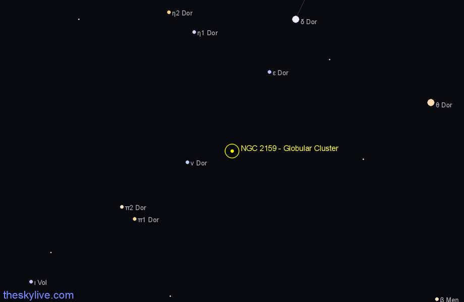 Finder chart NGC 2159 - Globular Cluster in Dorado star