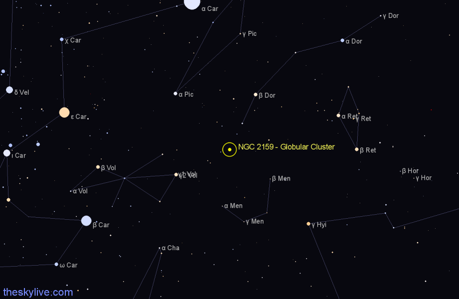 Finder chart NGC 2159 - Globular Cluster in Dorado star