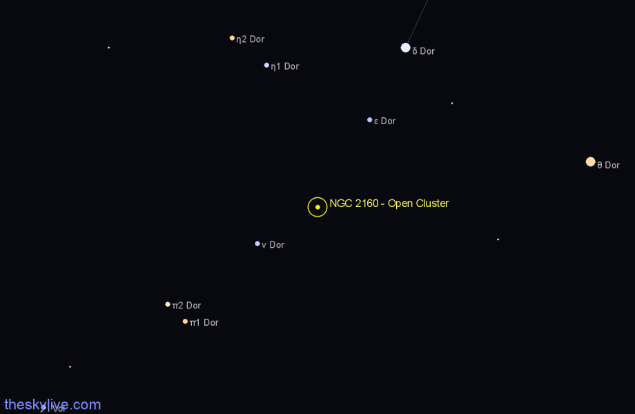 Finder chart NGC 2160 - Open Cluster in Dorado star