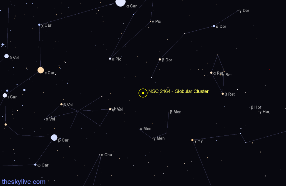 Finder chart NGC 2164 - Globular Cluster in Dorado star