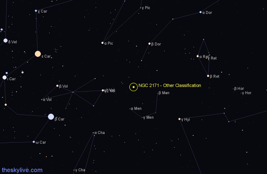 Finder chart NGC 2171 - Other Classification in Mensa star