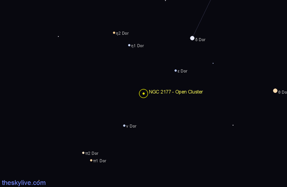 Finder chart NGC 2177 - Open Cluster in Dorado star