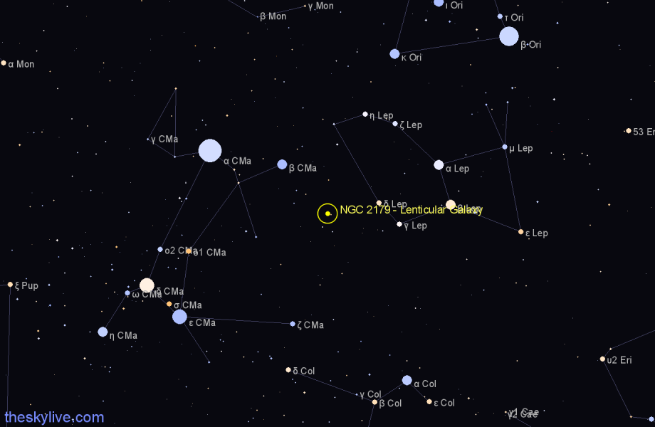 Finder chart NGC 2179 - Lenticular Galaxy in Lepus star