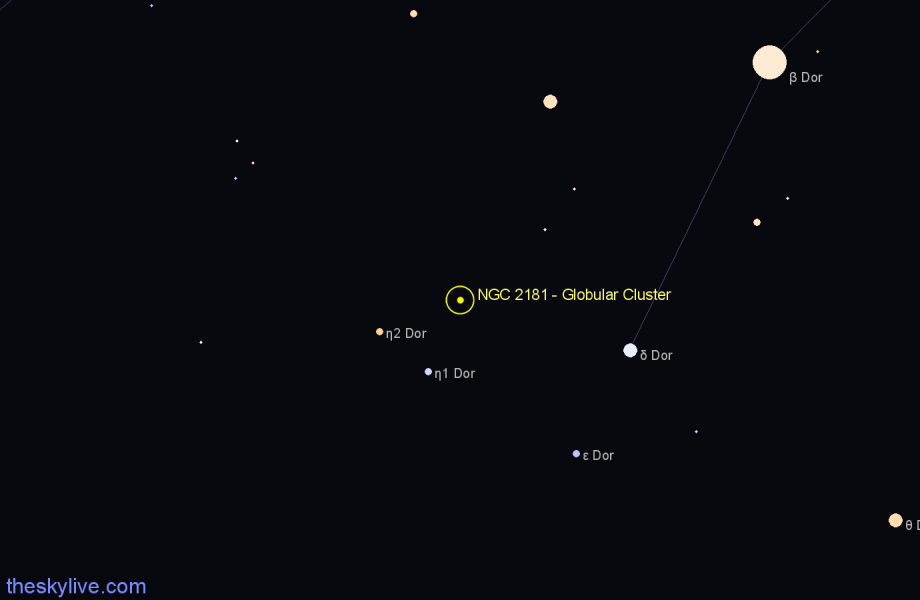 Finder chart NGC 2181 - Globular Cluster in Dorado star