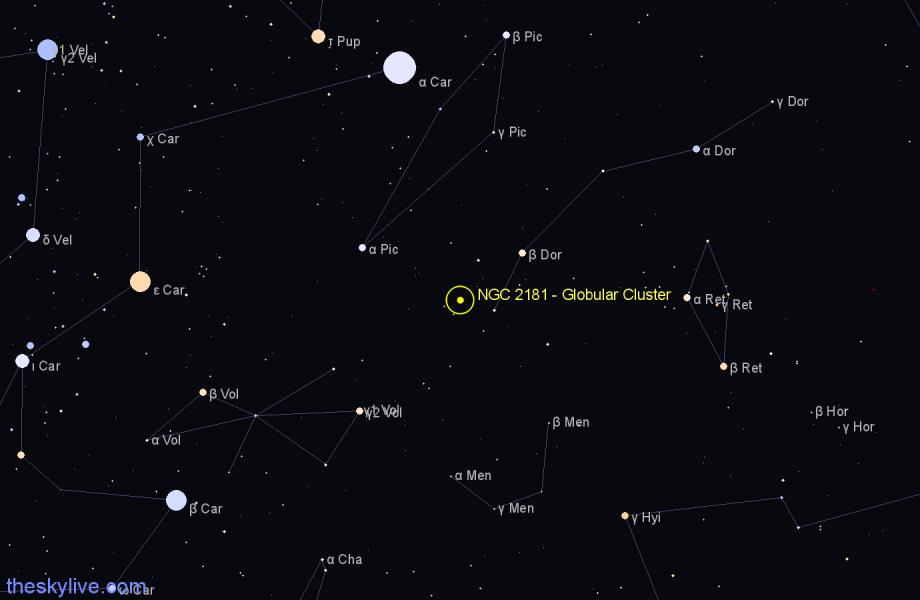 Finder chart NGC 2181 - Globular Cluster in Dorado star