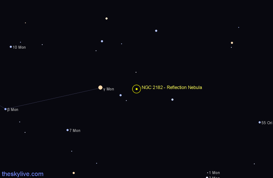 Finder chart NGC 2182 - Reflection Nebula in Monoceros star