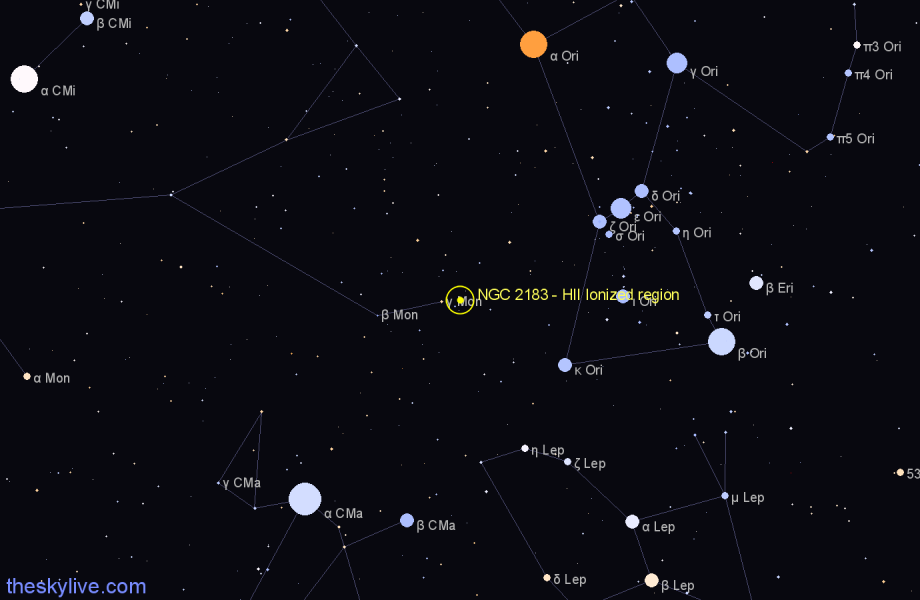 Finder chart NGC 2183 - HII Ionized region in Monoceros star