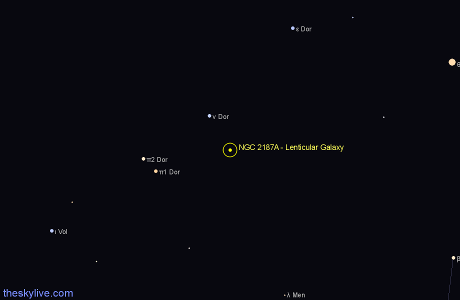 Finder chart NGC 2187A - Lenticular Galaxy in Dorado star
