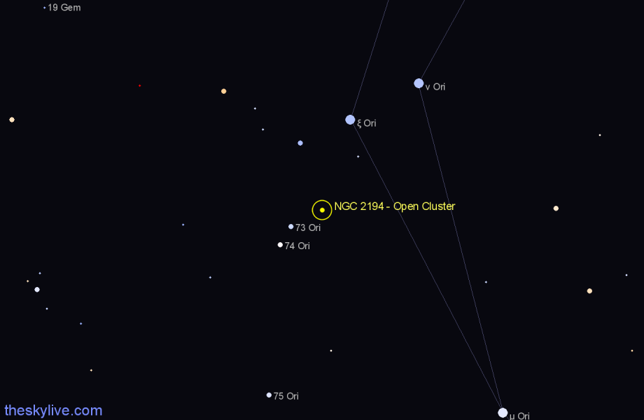 Finder chart NGC 2194 - Open Cluster in Orion star