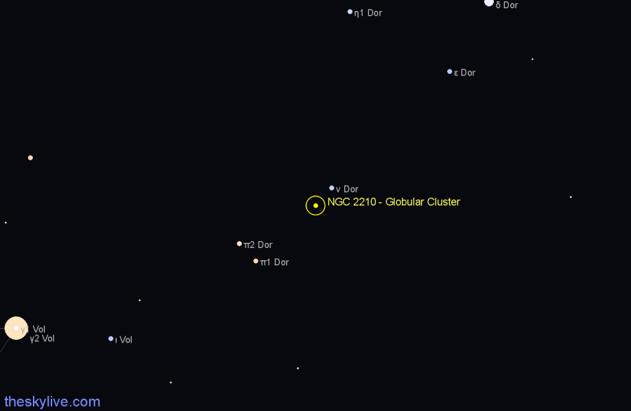Finder chart NGC 2210 - Globular Cluster in Dorado star