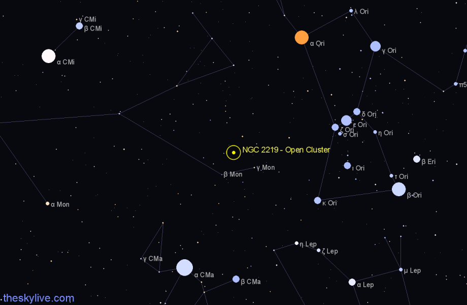 Finder chart NGC 2219 - Open Cluster in Monoceros star