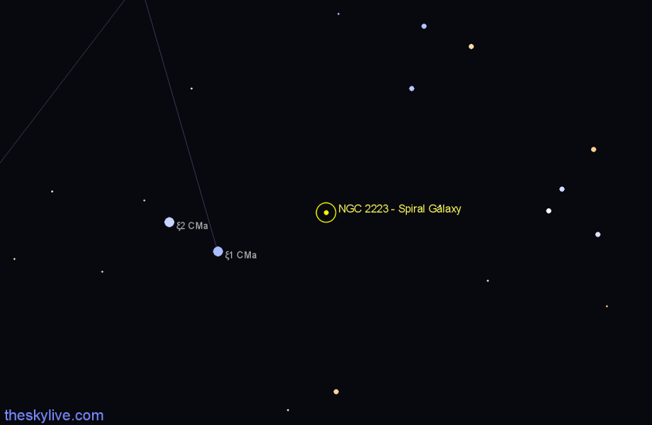 Finder chart NGC 2223 - Spiral Galaxy in Canis Major star