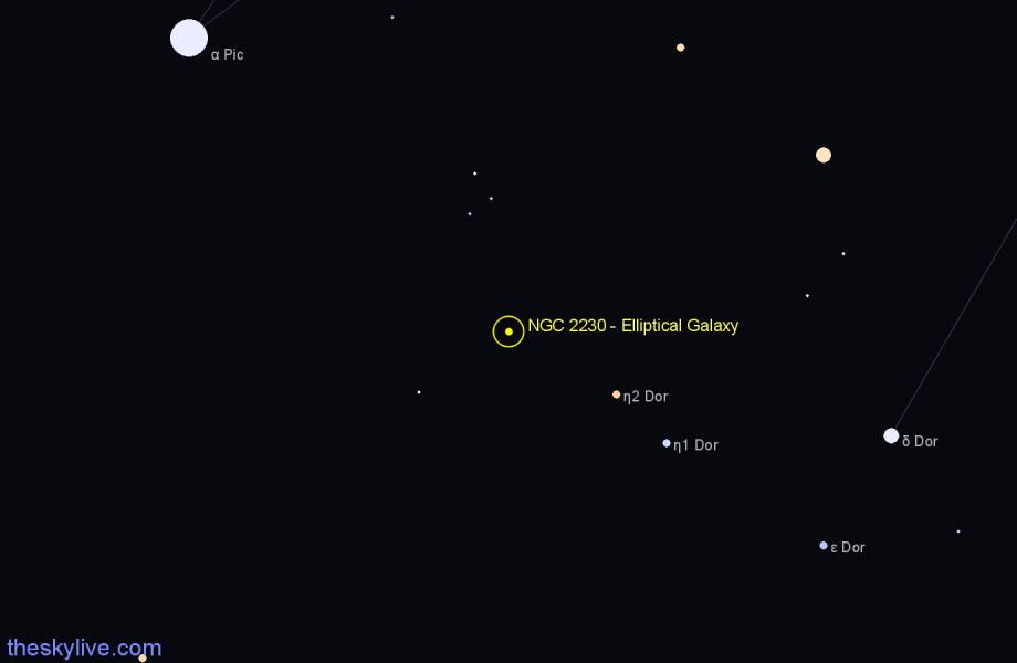 Finder chart NGC 2230 - Elliptical Galaxy in Dorado star