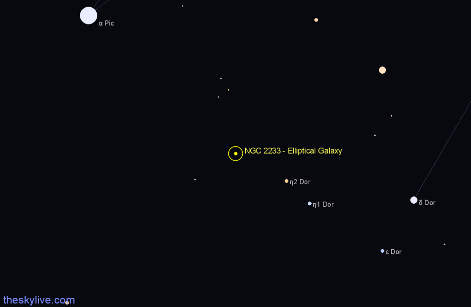 Finder chart NGC 2233 - Elliptical Galaxy in Dorado star