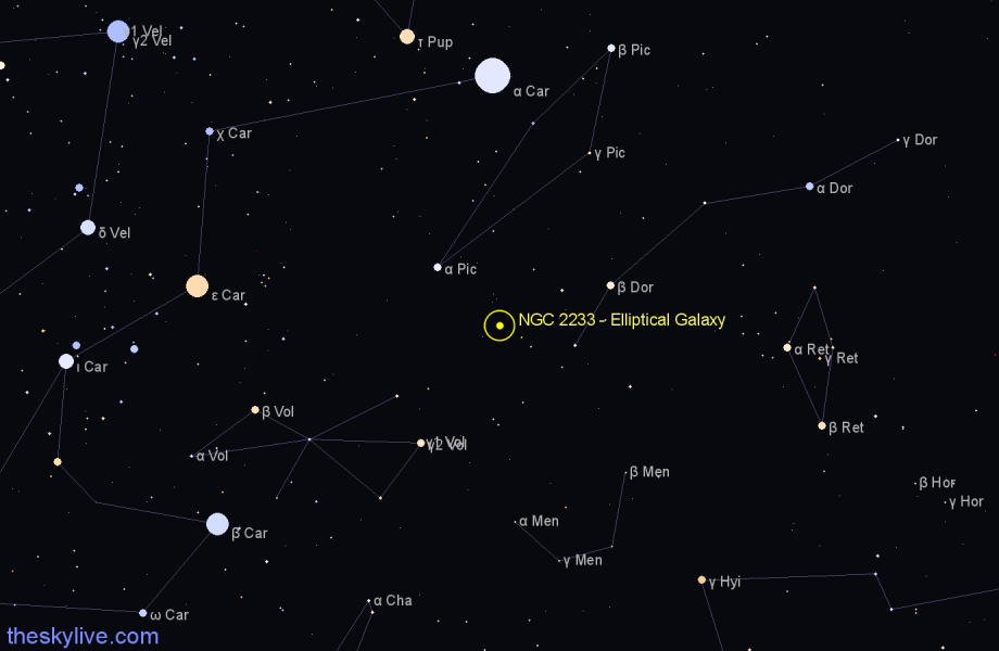 Finder chart NGC 2233 - Elliptical Galaxy in Dorado star