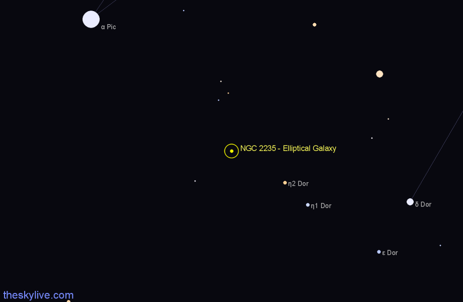 Finder chart NGC 2235 - Elliptical Galaxy in Dorado star