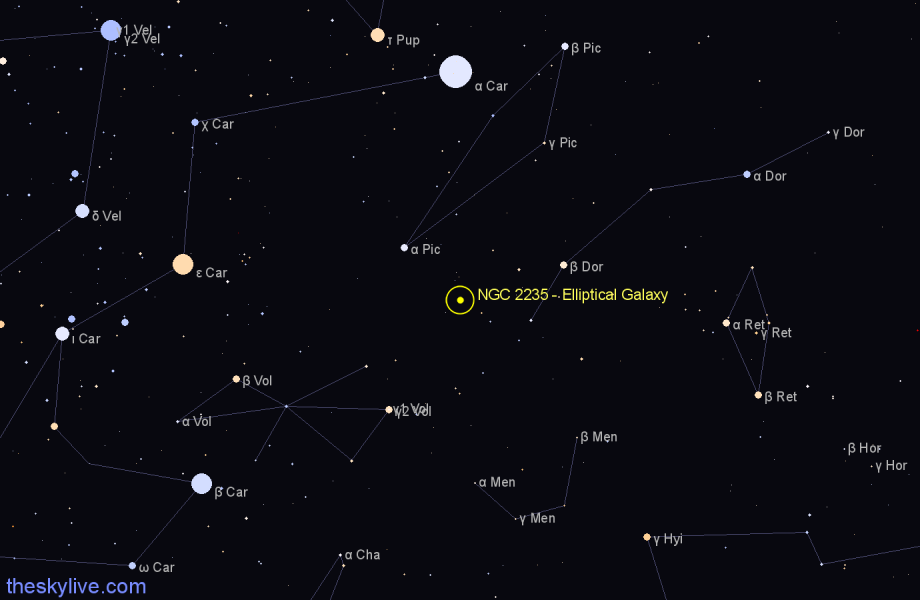 Finder chart NGC 2235 - Elliptical Galaxy in Dorado star