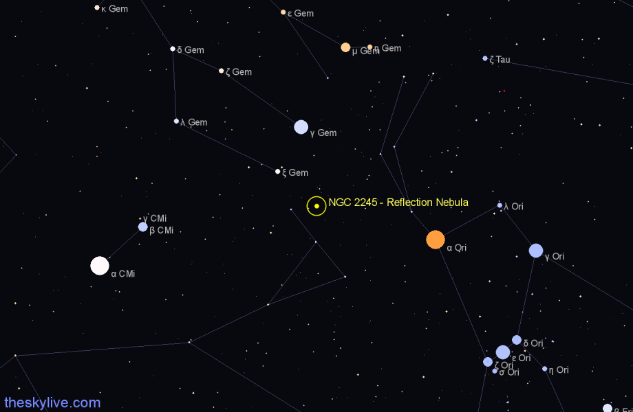 Finder chart NGC 2245 - Reflection Nebula in Monoceros star