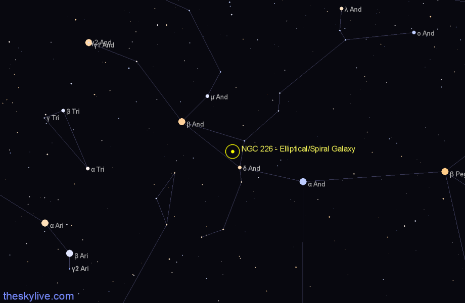 Finder chart NGC 226 - Elliptical/Spiral Galaxy in Andromeda star