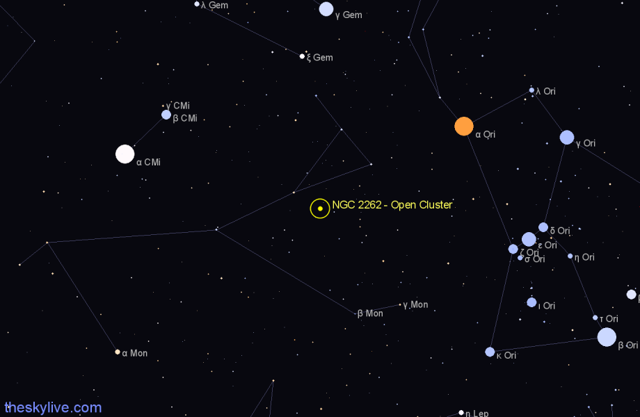 Finder chart NGC 2262 - Open Cluster in Monoceros star