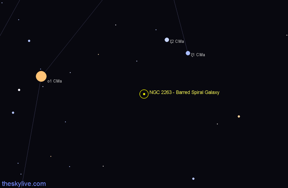 Finder chart NGC 2263 - Barred Spiral Galaxy in Canis Major star