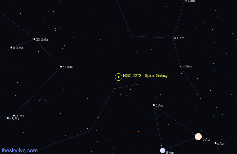 Finder chart NGC 2273 - Spiral Galaxy in Lynx star