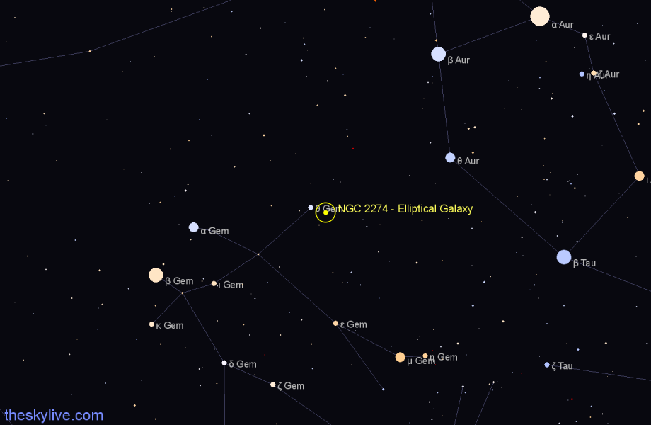 Finder chart NGC 2274 - Elliptical Galaxy in Gemini star