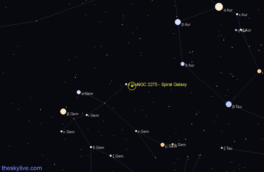 Finder chart NGC 2275 - Spiral Galaxy in Gemini star