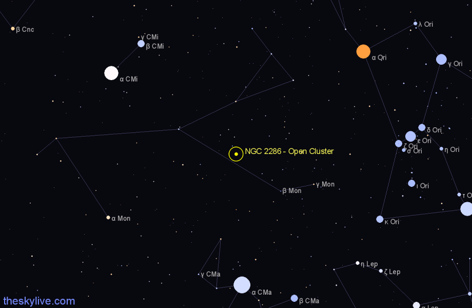 Finder chart NGC 2286 - Open Cluster in Monoceros star