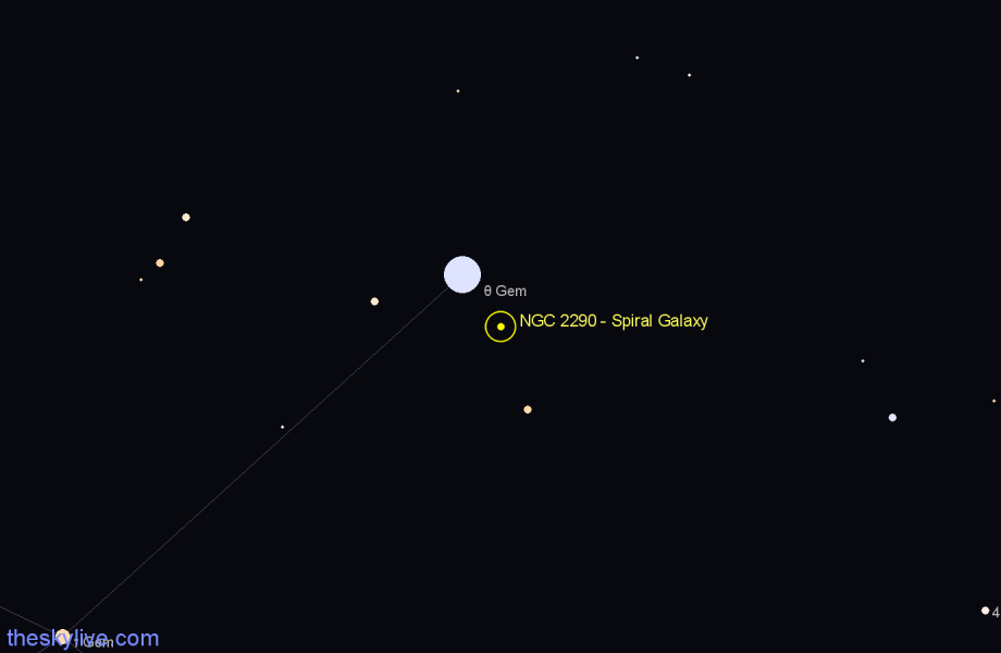 Finder chart NGC 2290 - Spiral Galaxy in Gemini star