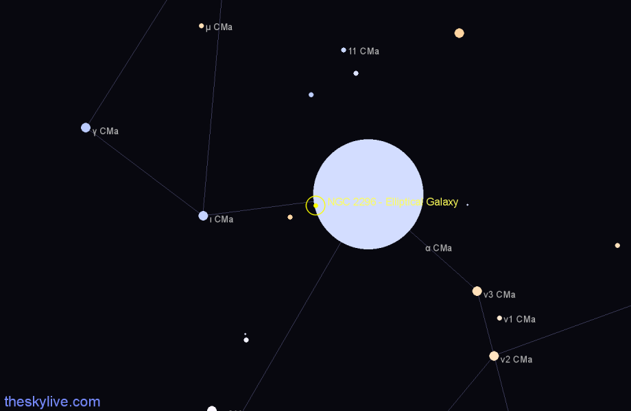 Finder chart NGC 2296 - Elliptical Galaxy in Canis Major star
