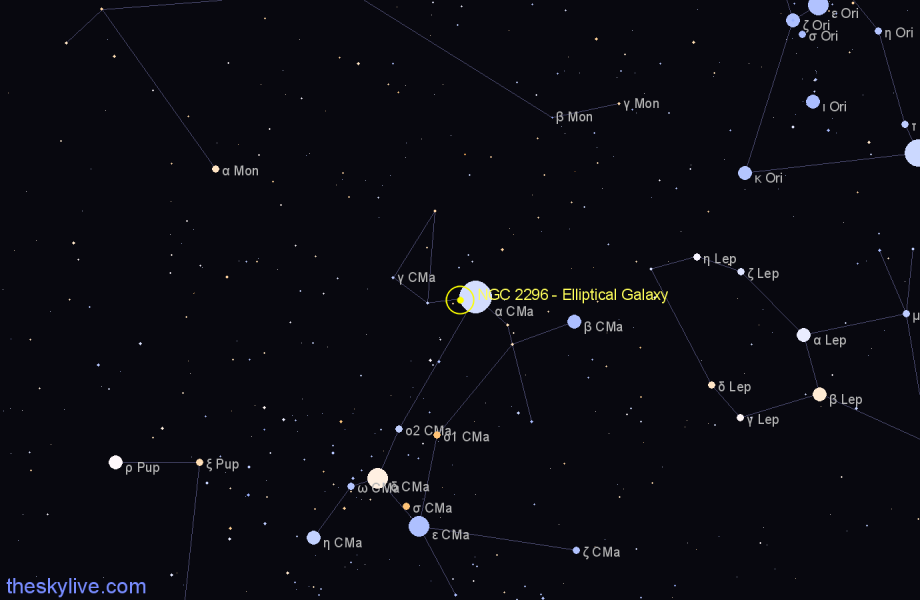 Finder chart NGC 2296 - Elliptical Galaxy in Canis Major star
