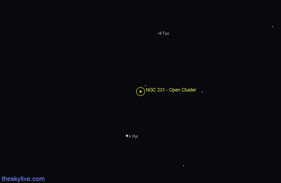 Finder chart NGC 231 - Open Cluster in Tucana star