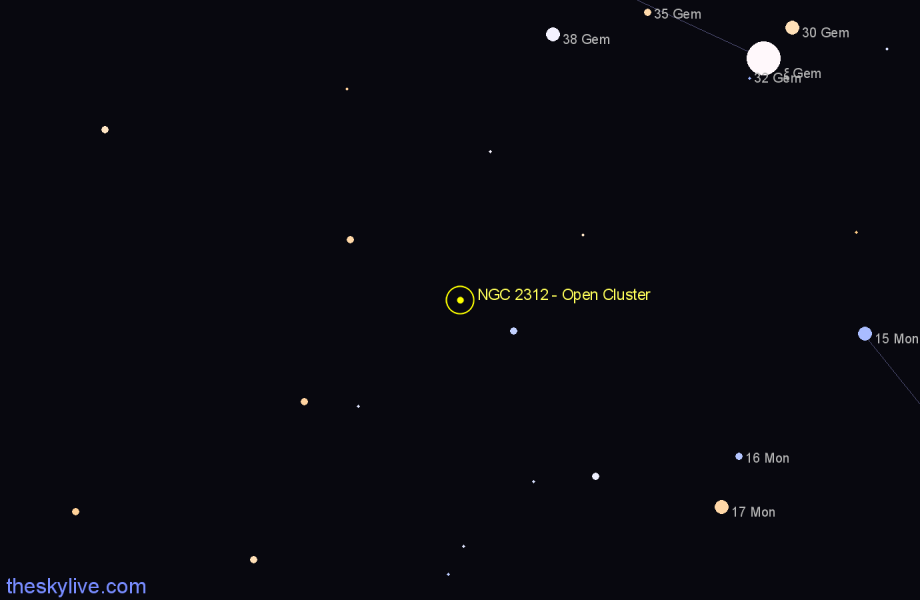 Finder chart NGC 2312 - Open Cluster in Monoceros star