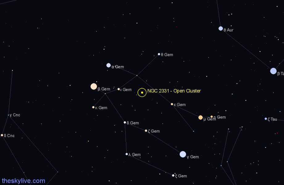 Finder chart NGC 2331 - Open Cluster in Gemini star