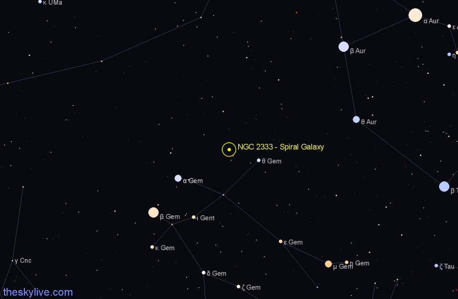 Finder chart NGC 2333 - Spiral Galaxy in Gemini star