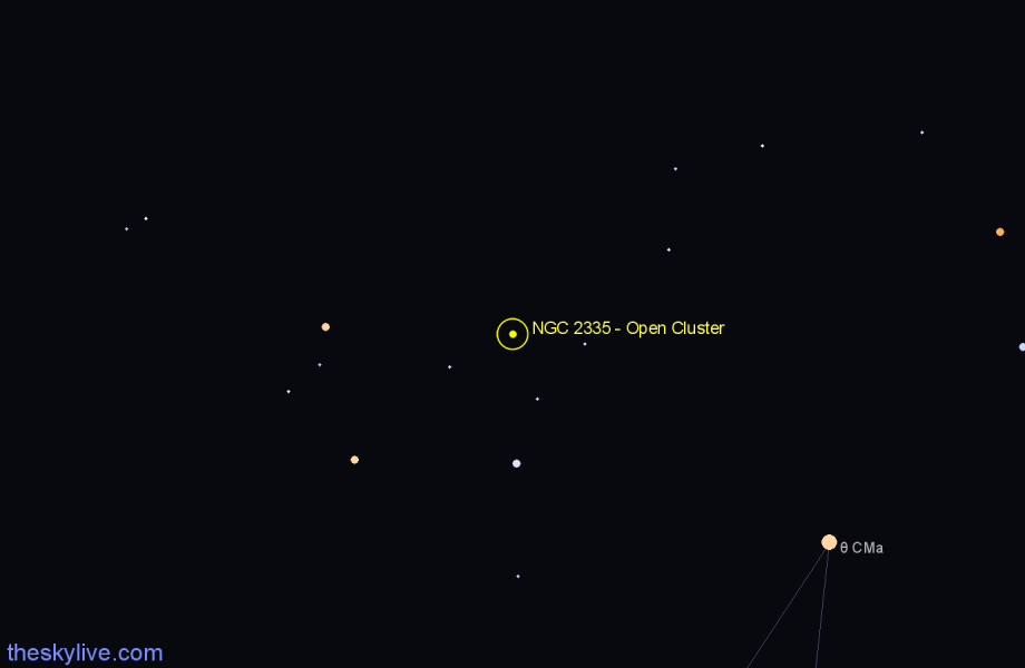 Finder chart NGC 2335 - Open Cluster in Monoceros star