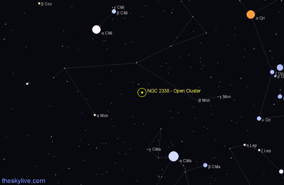 Finder chart NGC 2338 - Open Cluster in Monoceros star