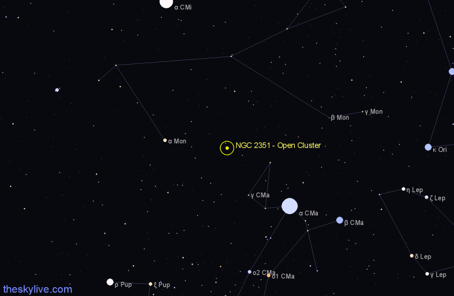 Finder chart NGC 2351 - Open Cluster in Monoceros star