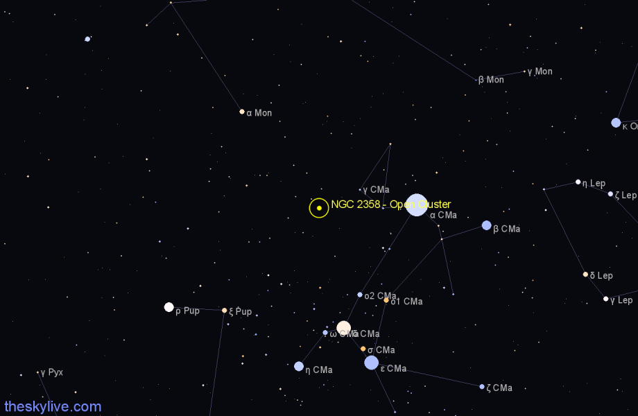 Finder chart NGC 2358 - Open Cluster in Canis Major star