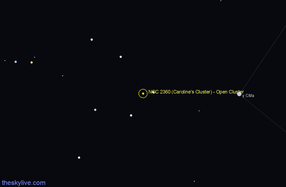 Finder chart NGC 2360 (Caroline's Cluster) - Open Cluster in Canis Major star
