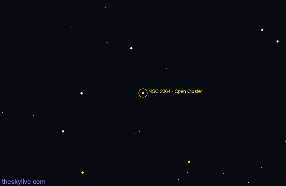 Finder chart NGC 2364 - Open Cluster in Monoceros star