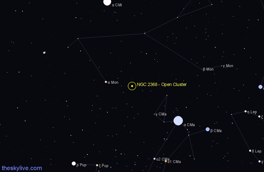 Finder chart NGC 2368 - Open Cluster in Monoceros star