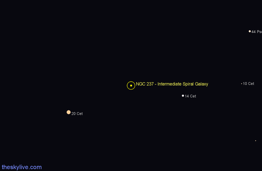 Finder chart NGC 237 - Intermediate Spiral Galaxy in Cetus star