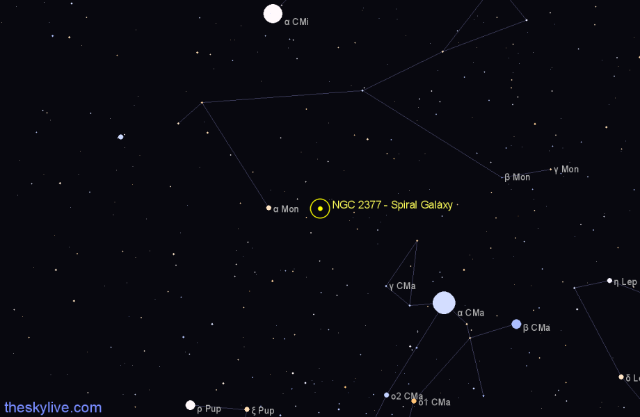 Finder chart NGC 2377 - Spiral Galaxy in Monoceros star
